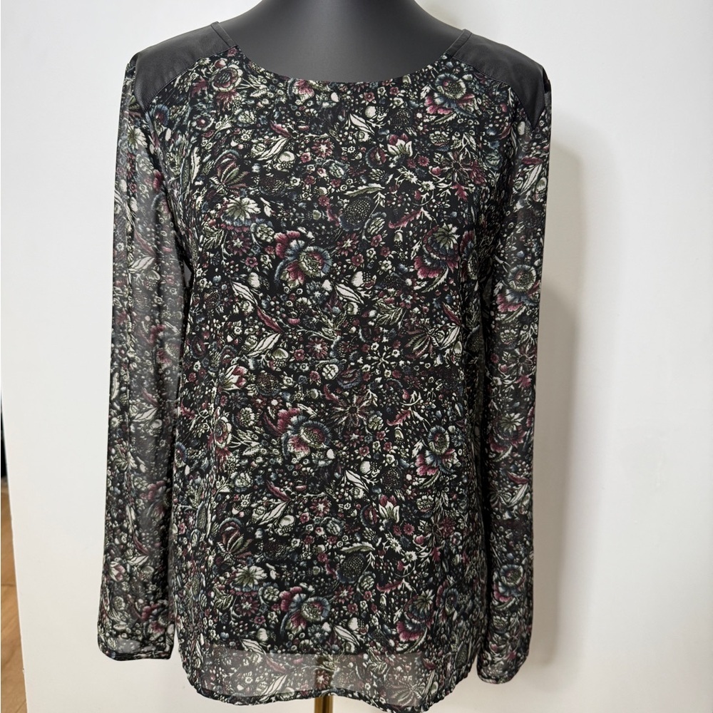 LOFT Women’s Black Floral Sheer Blouse